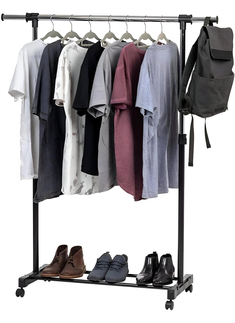 Rolling Hanger Stand - Versatile Adjustable Clothes Rack Made From Sturdy Stainless Steel With Telescopic Design And Easy-Glide Wheels For Mobility