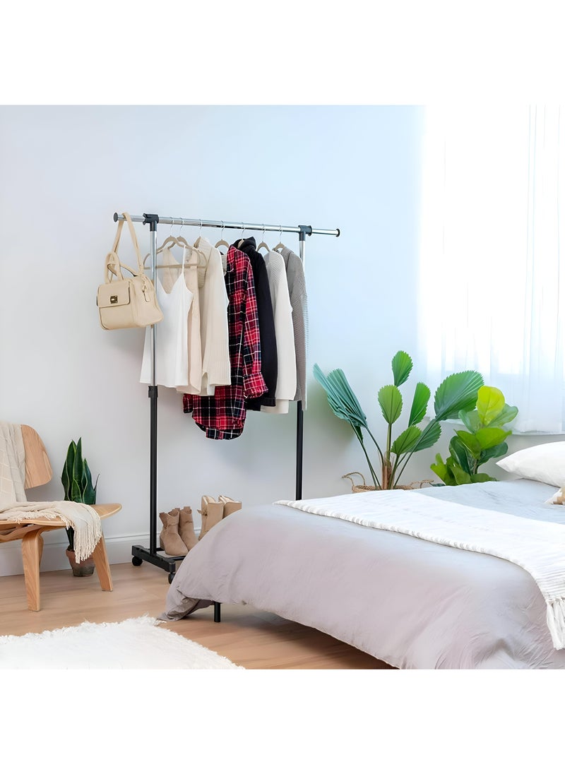 Rolling Hanger Stand - Versatile Adjustable Clothes Rack Made From Sturdy Stainless Steel With Telescopic Design And Easy-Glide Wheels For Mobility