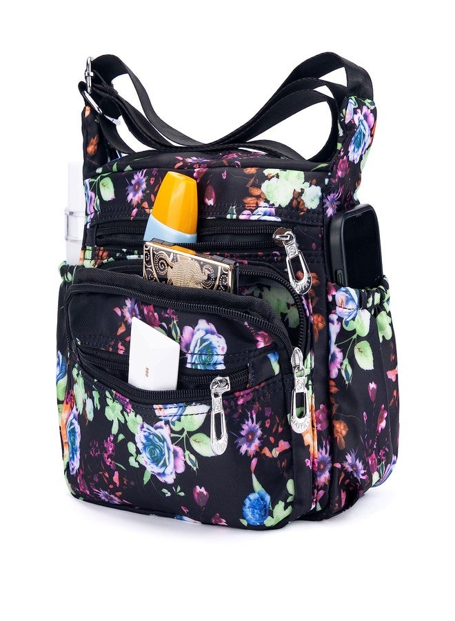 Pealwel Women Shoulder Handbag Roomy Multiple Pockets Bag Ladies Crossbody Purse Tote Top Handle Satchel, Small Floral - Image 3