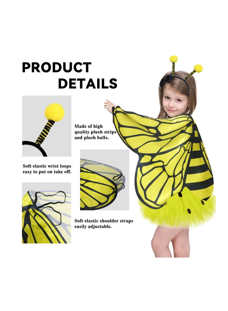SYOSI Girls Bee Costume with Tutu and Headband 3Pcs Fairy Wings Toddler Toys Dress Up for Play for Kids 3 to 9 Bug Party Supplies - Image 5