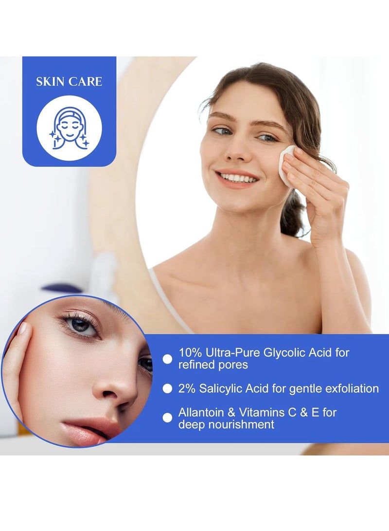 IKZEE 60Pcs Glycolic Acid Facial Pads 10% Glycolic Acid for Refined Pores and 2% Salicylic acid for Exfoliation Reduce Wrinkles Dead Skin Dark Spot Exfoliates Fade Acne Scars Deep Nourishment Cleansing Pads  - Image 5