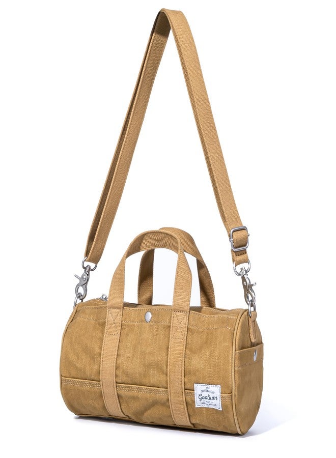 GOOTIUM Compact Crossbody Bag - Canvas Shoulder Bag & Travel Organizer - Vintage Cylinder Style Mini Tote, Small Barrel Bag, Camel, Small, Barrel Style Crossbody Bag - Image 2