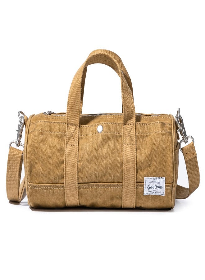 GOOTIUM Compact Crossbody Bag - Canvas Shoulder Bag & Travel Organizer - Vintage Cylinder Style Mini Tote, Small Barrel Bag, Camel, Small, Barrel Style Crossbody Bag - Image 1