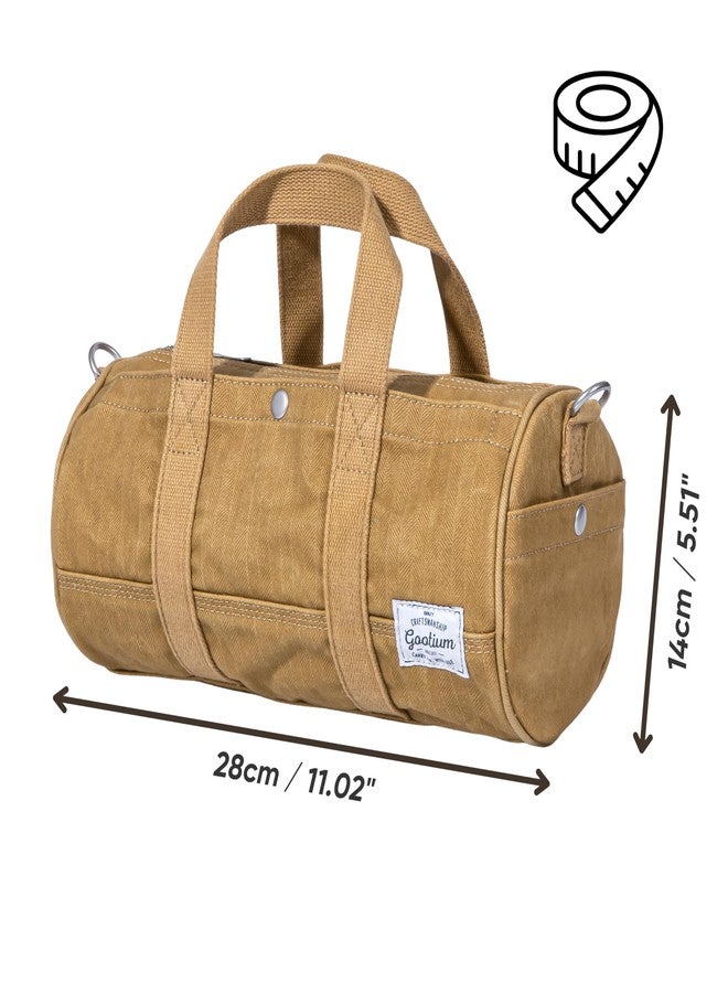 GOOTIUM Compact Crossbody Bag - Canvas Shoulder Bag & Travel Organizer - Vintage Cylinder Style Mini Tote, Small Barrel Bag, Camel, Small, Barrel Style Crossbody Bag - Image 5