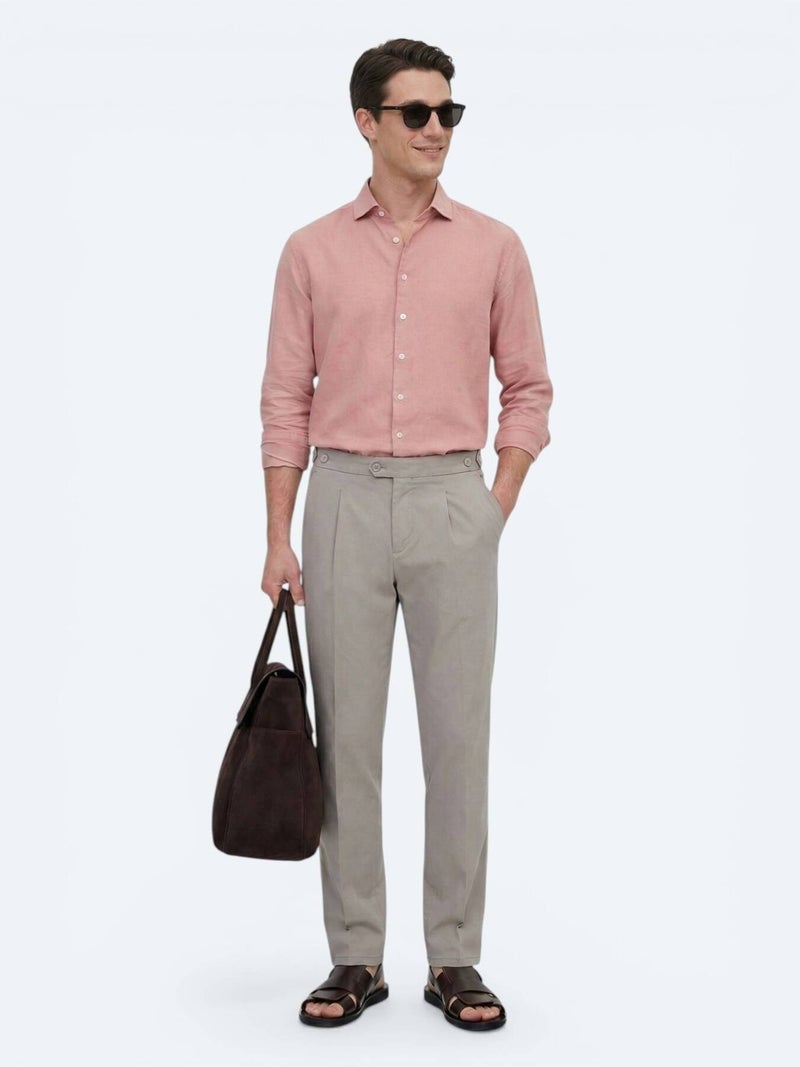 Kip Dusty Rose Color Plain Regular Fit Long Weaving Casual Cotton Blended Shirt - Image 4