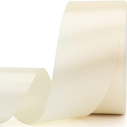 Nsilu 25 Yards 1-1/2 inches Wide Satin Ribbon Suitable for Wedding, Party and Gift Box Packaging Ribbon (Rice White, 1-1/2") - Image 1