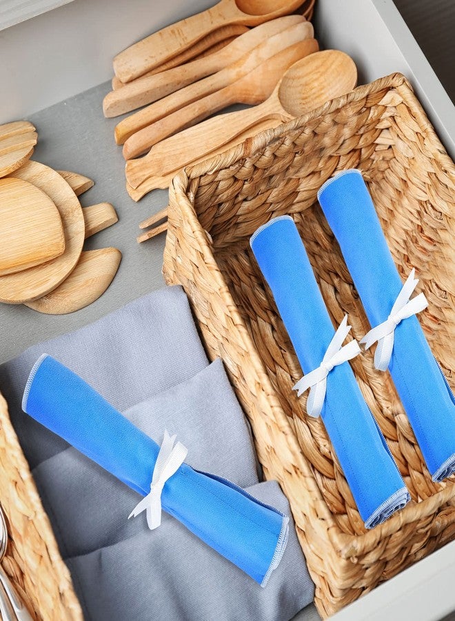 Saintrygo 6 Pieces Silver Storage Bags Anti Tarnish Silver Protector Bags Blue Holder for Silverware Flatware Storage Organizer Cloth Place Setting Roll with White Ribbon for Kitchen Utensils - Image 5