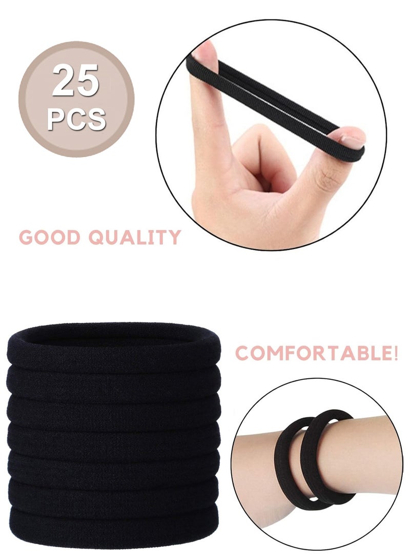 ليليت عبوة من 25 ربطة شعر قطنية كبيرة باللون الأسود للشعر الكثيف والمجعد والثقيل – حلاقات مطاطية لذيل الحصان بعرض 5.5 سم – لا تسبب تلف، ولا تنزلق - Image 2