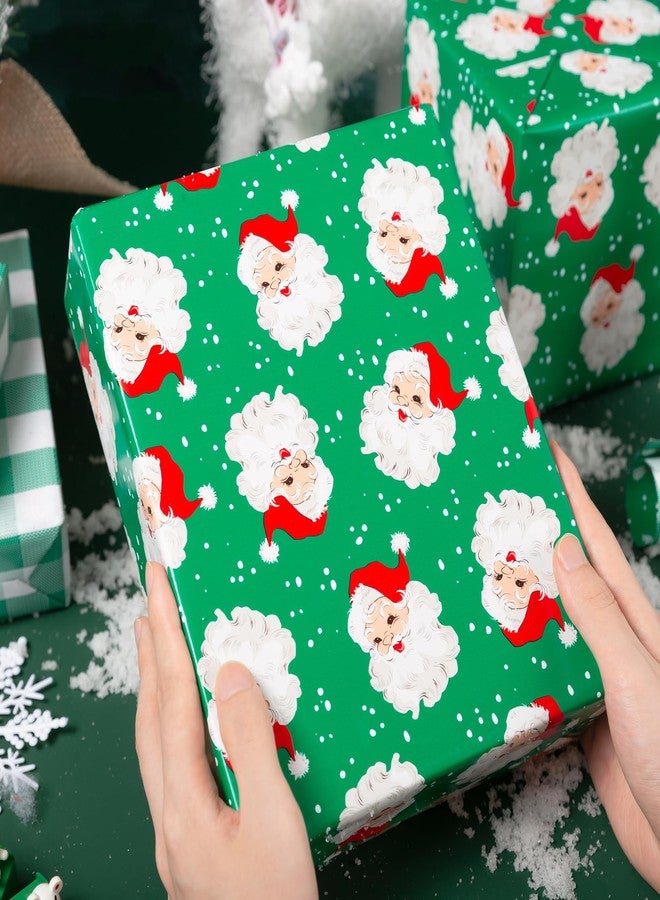 Vnaaem Reversible Green Christmas Wrapping Paper for Men Women - Xmas Santa & Bufflao Plaid Pattern Gift Wrap for Holiday Birthday, Party, Baby Shower (Green Buffallo Paid & Santa - 1, 17 In X 33 Ft - Image 5