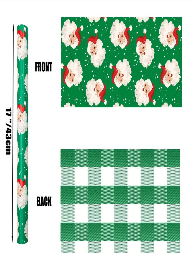 Vnaaem Reversible Green Christmas Wrapping Paper for Men Women - Xmas Santa & Bufflao Plaid Pattern Gift Wrap for Holiday Birthday, Party, Baby Shower (Green Buffallo Paid & Santa - 1, 17 In X 33 Ft - Image 3