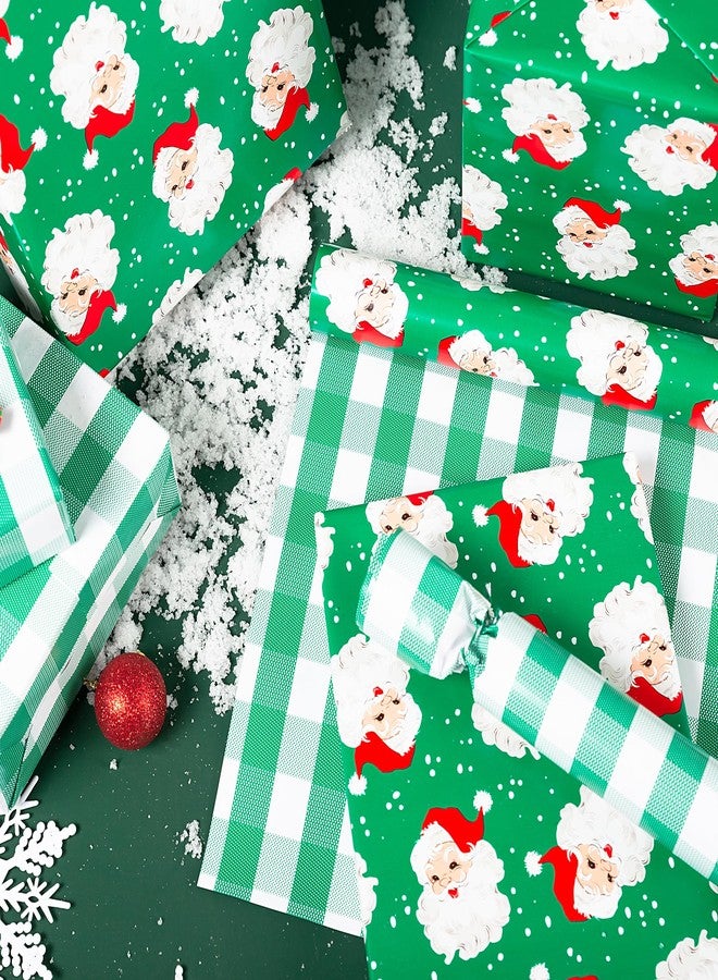 Vnaaem Reversible Green Christmas Wrapping Paper for Men Women - Xmas Santa & Bufflao Plaid Pattern Gift Wrap for Holiday Birthday, Party, Baby Shower (Green Buffallo Paid & Santa - 1, 17 In X 33 Ft - Image 2