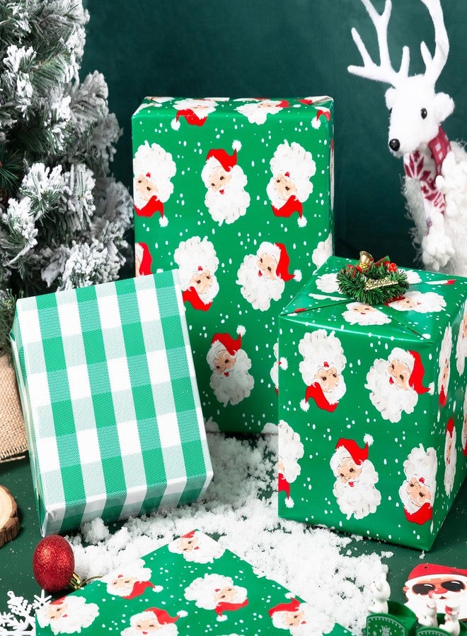 Vnaaem Reversible Green Christmas Wrapping Paper for Men Women - Xmas Santa & Bufflao Plaid Pattern Gift Wrap for Holiday Birthday, Party, Baby Shower (Green Buffallo Paid & Santa - 1, 17 In X 33 Ft - Image 4