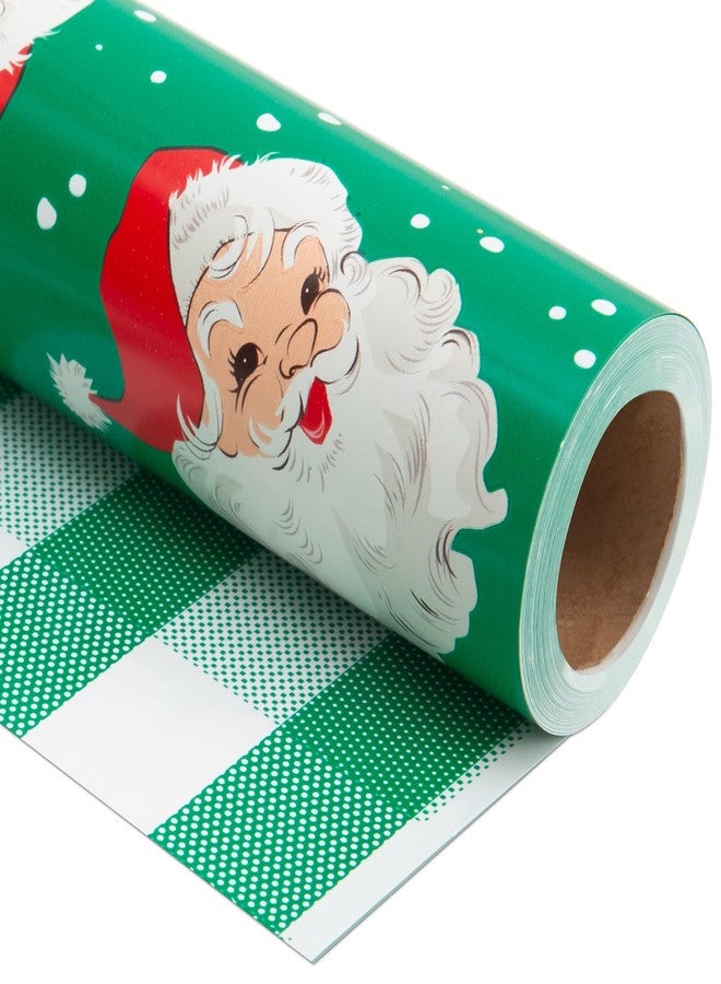 Vnaaem Reversible Green Christmas Wrapping Paper for Men Women - Xmas Santa & Bufflao Plaid Pattern Gift Wrap for Holiday Birthday, Party, Baby Shower (Green Buffallo Paid & Santa - 1, 17 In X 33 Ft - Image 1