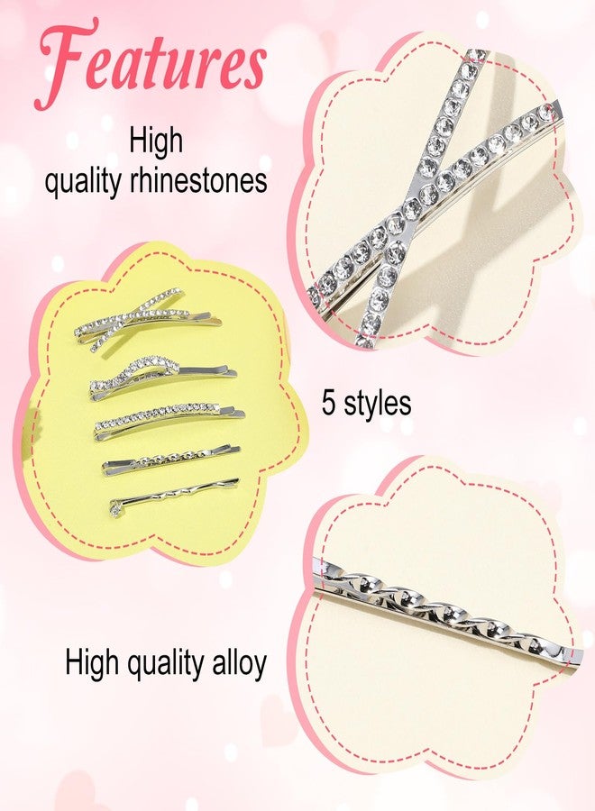 Bremorou 10Pcs Rhinestone Bobby Pins Crystal Diamond Bling Hair Pins Shiny Fancy Metal Barrettes I S X Shaped Hair Accessories for Women Girls Party Wedding Daily (Silver) - Image 4