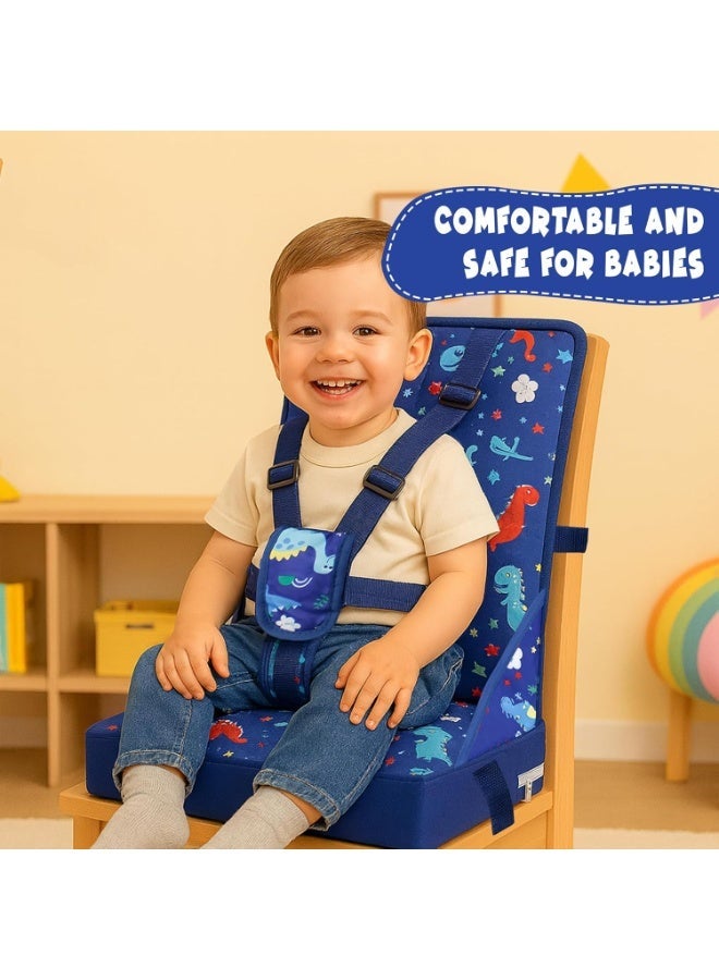 UKR Dinosaur Toddler Booster Seat for Dining Table Portable, Foldable Cushion with Safety Harness and Chair Pad for Kids with Washable Cover, Non-Slip - Image 4