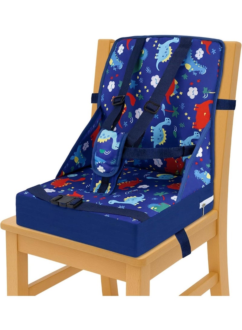 UKR Dinosaur Toddler Booster Seat for Dining Table Portable, Foldable Cushion with Safety Harness and Chair Pad for Kids with Washable Cover, Non-Slip - Image 1