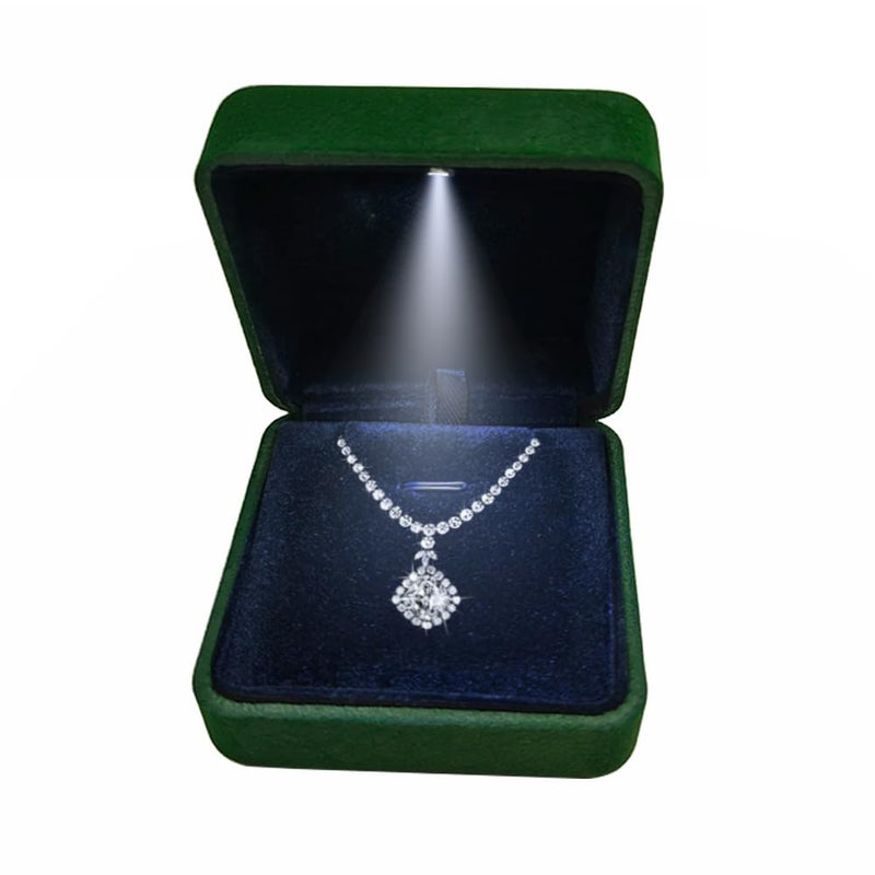 GBYAN Pendant Necklace Box with LED Light, Necklace Gift Box Velvet Jewelry Display Case for Proposal Engagement Wedding and Birthday,Emerald Green - Image 1