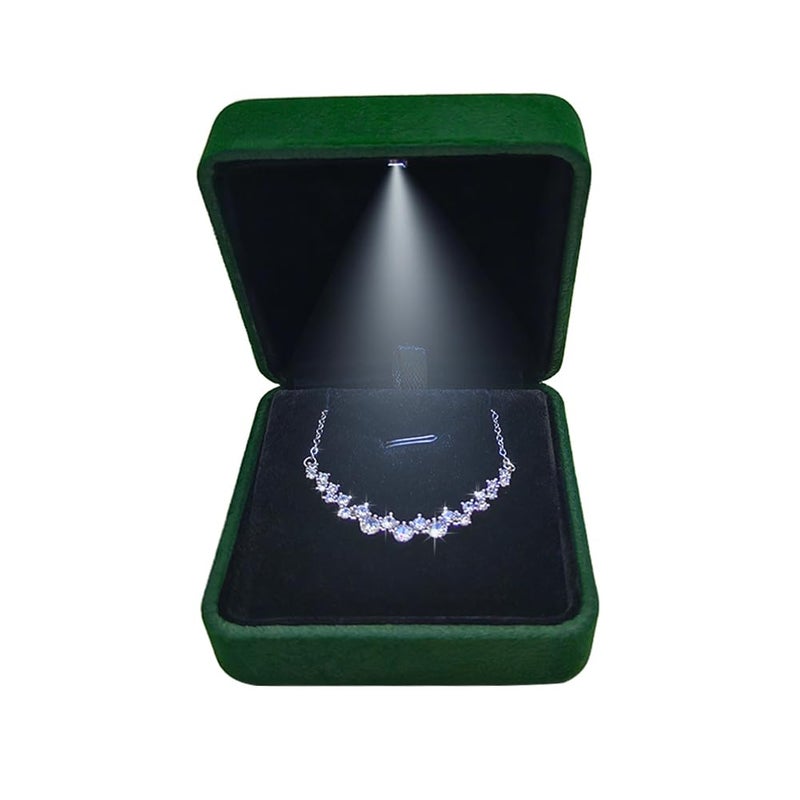 GBYAN Pendant Necklace Box with LED Light, Necklace Gift Box Velvet Jewelry Display Case for Proposal Engagement Wedding and Birthday,Emerald Green - Image 5