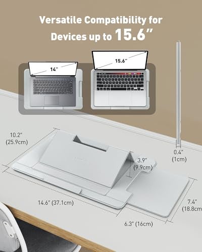AboveTEK Adjustable Laptop Lap Desk, 3 Ergonomic Angles, PU Leather Non-Slip Surface, Heat Shield, Retractable Mouse Pad, Portable Laptop Lap pad for Bed, Sofa, Travel (Light Gray) - Image 2