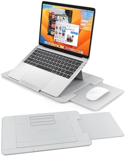 AboveTEK Adjustable Laptop Lap Desk, 3 Ergonomic Angles, PU Leather Non-Slip Surface, Heat Shield, Retractable Mouse Pad, Portable Laptop Lap pad for Bed, Sofa, Travel (Light Gray) - Image 1