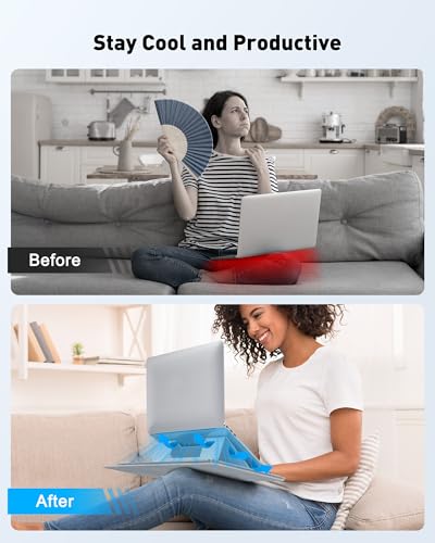 AboveTEK Adjustable Laptop Lap Desk, 3 Ergonomic Angles, PU Leather Non-Slip Surface, Heat Shield, Retractable Mouse Pad, Portable Laptop Lap pad for Bed, Sofa, Travel (Light Gray) - Image 4