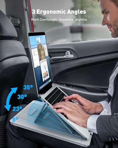 AboveTEK Adjustable Laptop Lap Desk, 3 Ergonomic Angles, PU Leather Non-Slip Surface, Heat Shield, Retractable Mouse Pad, Portable Laptop Lap pad for Bed, Sofa, Travel (Light Gray) - Image 3