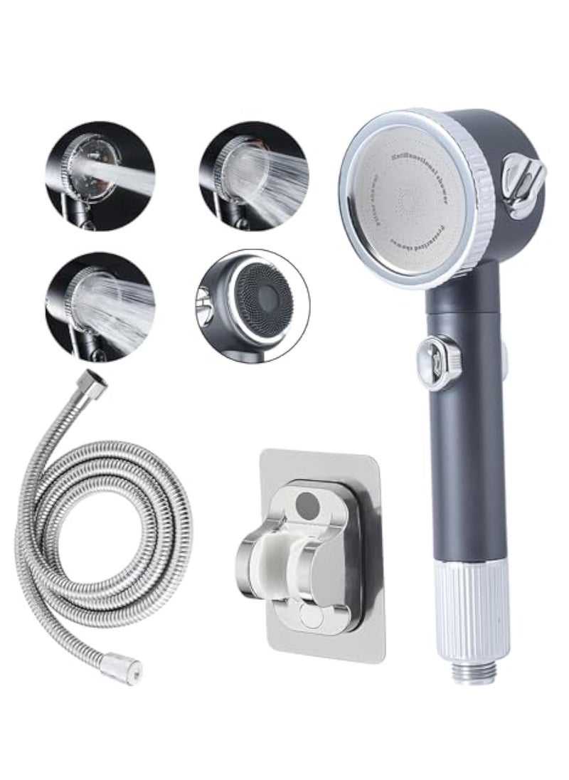 High Pressure Shower Head, Shower Head with Handheld, 3 Spray Modes, Handheld Shower Head with Skin Massager, One Key On Off, Water Saving, with Stainless Hose and Adjustable Self-Adhesive Braket