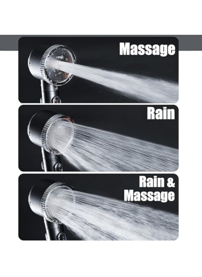 High Pressure Shower Head, Shower Head with Handheld, 3 Spray Modes, Handheld Shower Head with Skin Massager, One Key On Off, Water Saving, with Stainless Hose and Adjustable Self-Adhesive Braket