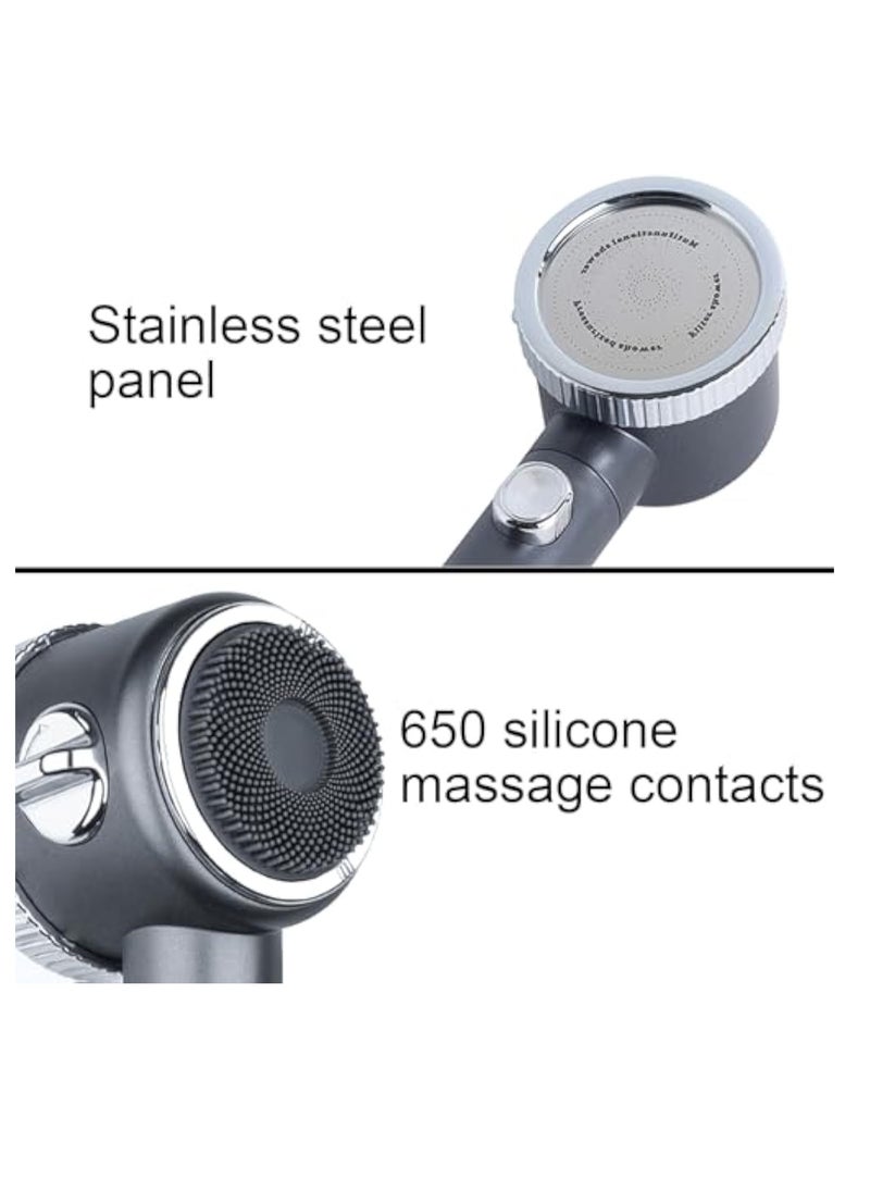 High Pressure Shower Head, Shower Head with Handheld, 3 Spray Modes, Handheld Shower Head with Skin Massager, One Key On Off, Water Saving, with Stainless Hose and Adjustable Self-Adhesive Braket