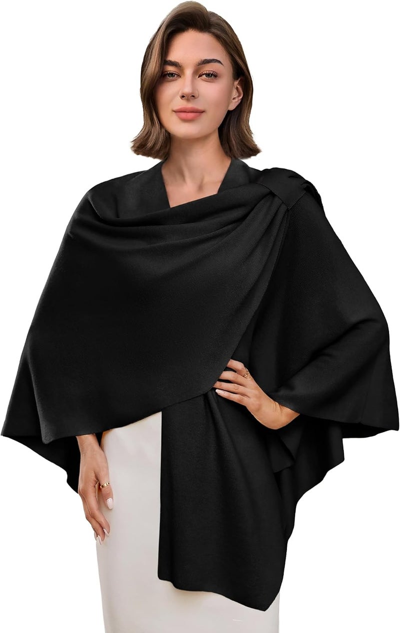 PULI Women's Cross Front Poncho Shawl Wrap - Elegant Lightweight Layer for Formal Events - Image 1
