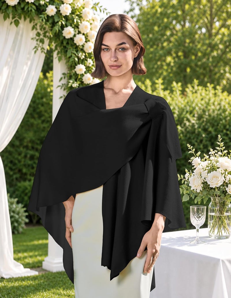 PULI Women's Cross Front Poncho Shawl Wrap - Elegant Lightweight Layer for Formal Events - Image 2
