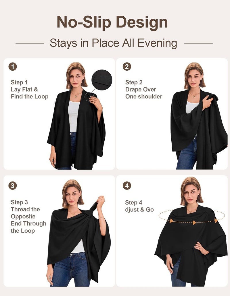 PULI Women's Cross Front Poncho Shawl Wrap - Elegant Lightweight Layer for Formal Events - Image 5