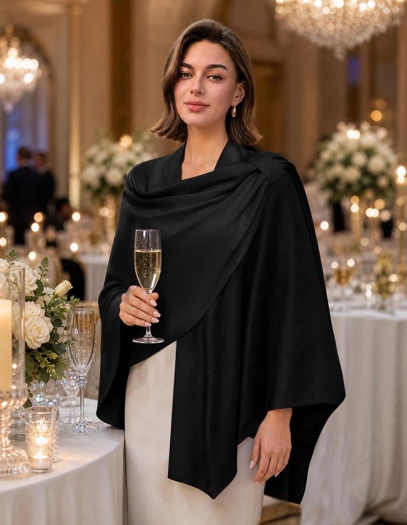 PULI Women's Cross Front Poncho Shawl Wrap - Elegant Lightweight Layer for Formal Events - Image 3