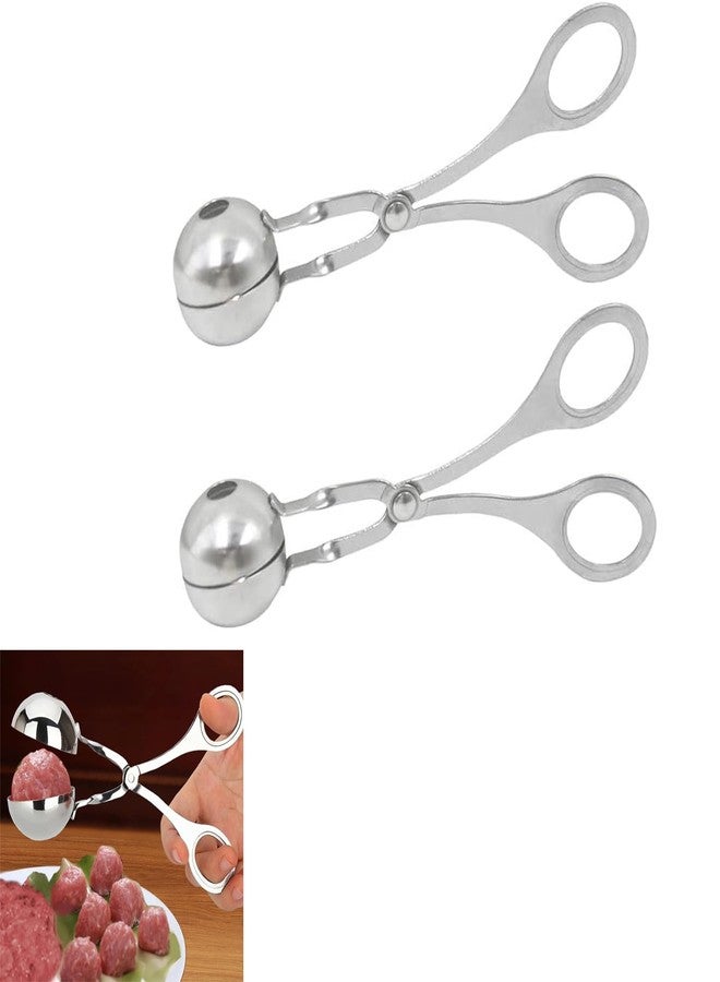 Anglepingping 2 Pack Stainless Steel Meat Baller Ball Maker Meatball Scoop None-Stick Baller Tongs Meat Ball Maker Mold Cake Pop,Ice Tongs,Meatball Maker Tool for Kitchen Cooking (1.38") - Image 1