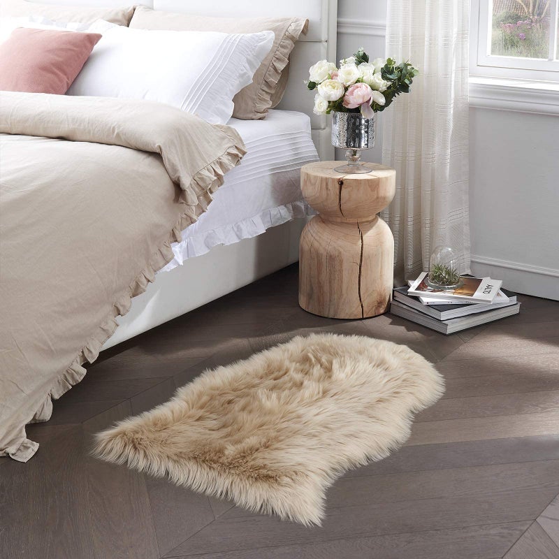 Tangsoo Faux Fur Rug Sofa Chairs Cover, Beige Small Rug for Bedroom, 2X3 Shaggy Furry Rugs for Kids Room, Shag Fluffy Rugs for Nursery Room, Soft Fuzzy Plush Carpet - Image 3