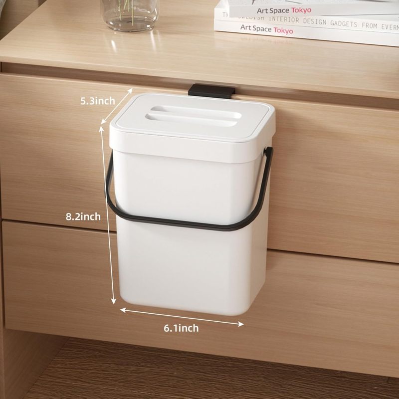 Set of 2 kitchen trash cans, kitchen compost bin, for countertop, small hanging trash can with lid, odor-free kitchen trash can for food, design of - Image 2
