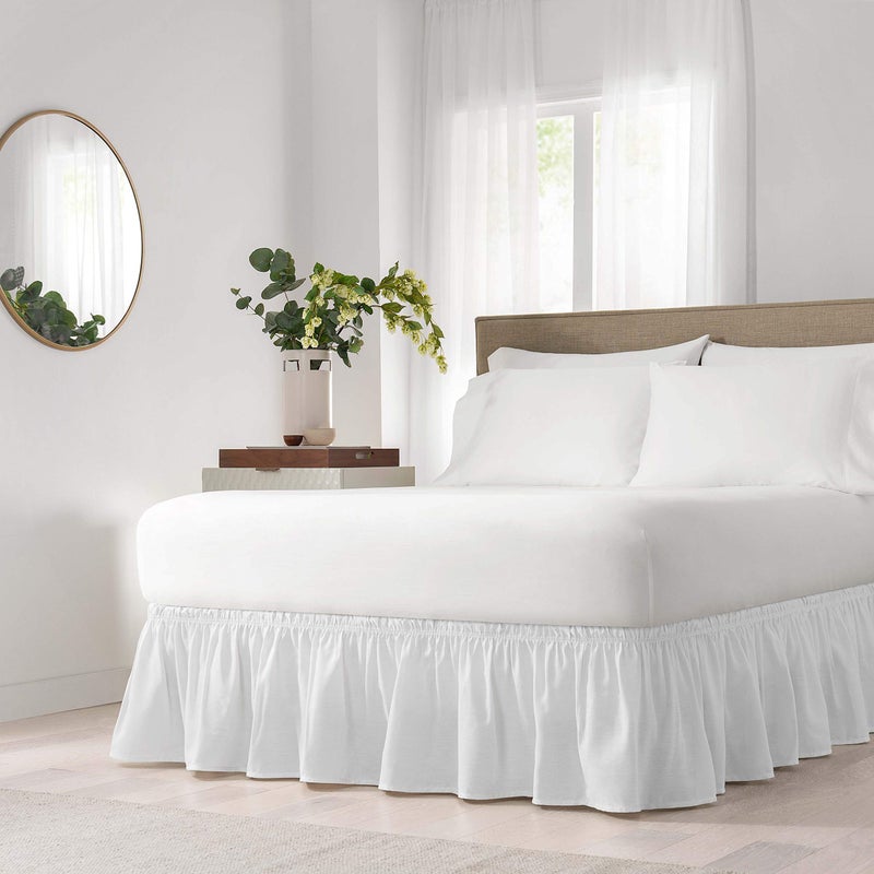 Easy Fit Easy Fit Solid Elastic Wrap Around Bed Skirt Easy OnOff Dust Ruffle 18 Inch Drop TwinFull White 