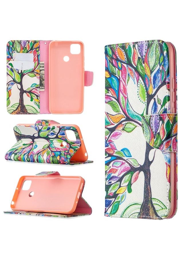 Generic Case Cover For Xiaomi Redmi 9C Colored Drawing Pattern Horizontal Flip Leather Case with Holder & Card Slots & Wallet Life Tree 