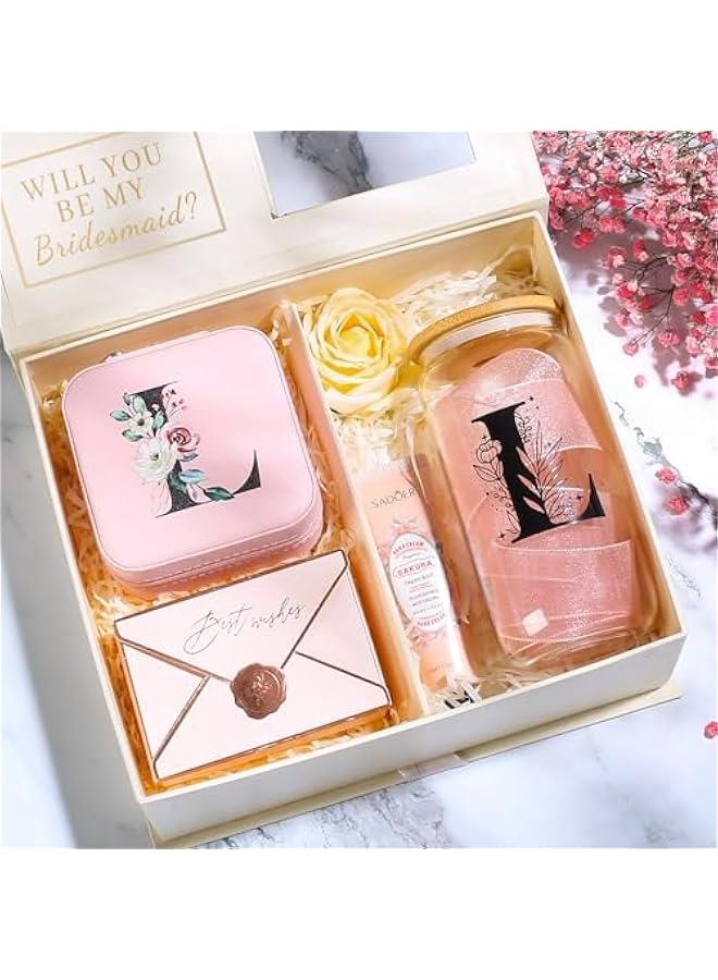 Arabest glass cups with lids and straws,bridesmaid proposal gifts,Initia glass cups,Travel Must Have Jewelry Box,iced coffee cups,Travel Gifts for Women Girls,Birthday Gifts,Initial A pink - Image 3