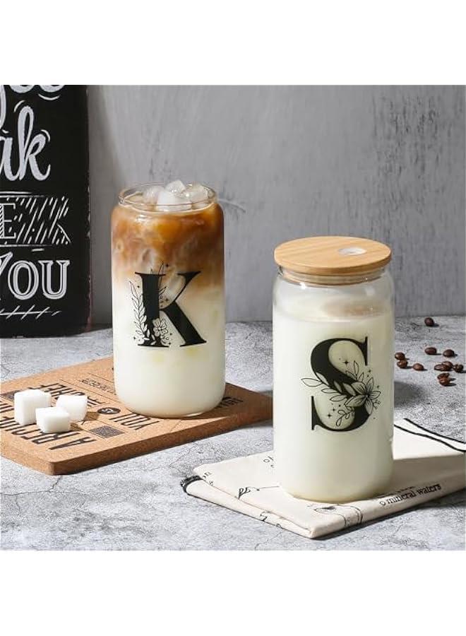 Arabest glass cups with lids and straws,bridesmaid proposal gifts,Initia glass cups,Travel Must Have Jewelry Box,iced coffee cups,Travel Gifts for Women Girls,Birthday Gifts,Initial A pink - Image 4