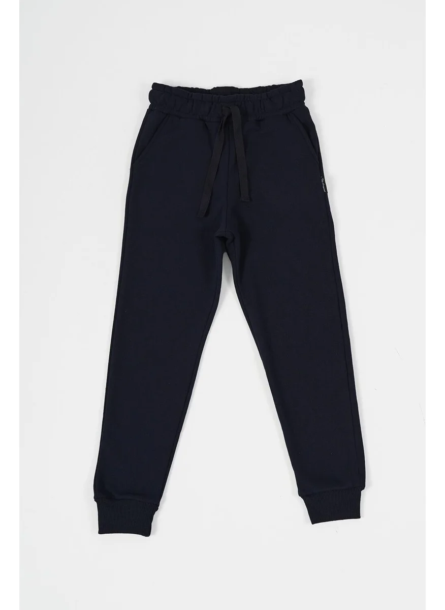 mmetalic Metallic Navy Blue Thick Cotton Elastic Waist and Leg Pocket 5-6-7-8-9-10-11-12 Years Old Boy Tracksuit Bottoms