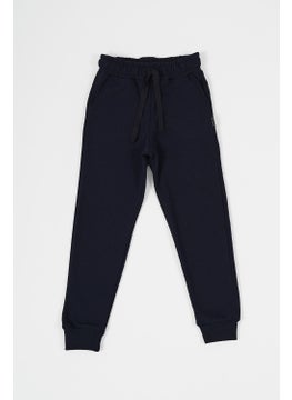 mmetalic Metallic Navy Blue Thick Cotton Elastic Waist and Leg Pocket 5-6-7-8-9-10-11-12 Years Old Boy Tracksuit Bottoms  - Image 1