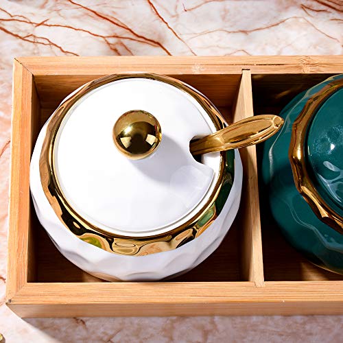 BOSILI White Ceramic Sugar Bowl with Lid and Spoon, 8.5oz Modern Hammered Texture Seasoning Jar, Coffee Bar Accessory & Spice Pot, Porcelain Sugar Dispenser for Countertop & Tea Service - Image 2