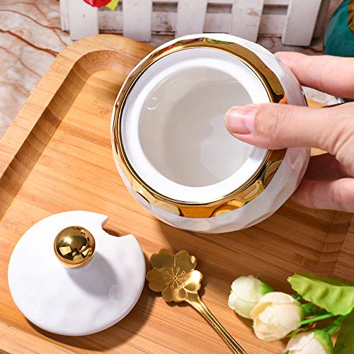 BOSILI White Ceramic Sugar Bowl with Lid and Spoon, 8.5oz Modern Hammered Texture Seasoning Jar, Coffee Bar Accessory & Spice Pot, Porcelain Sugar Dispenser for Countertop & Tea Service - Image 5