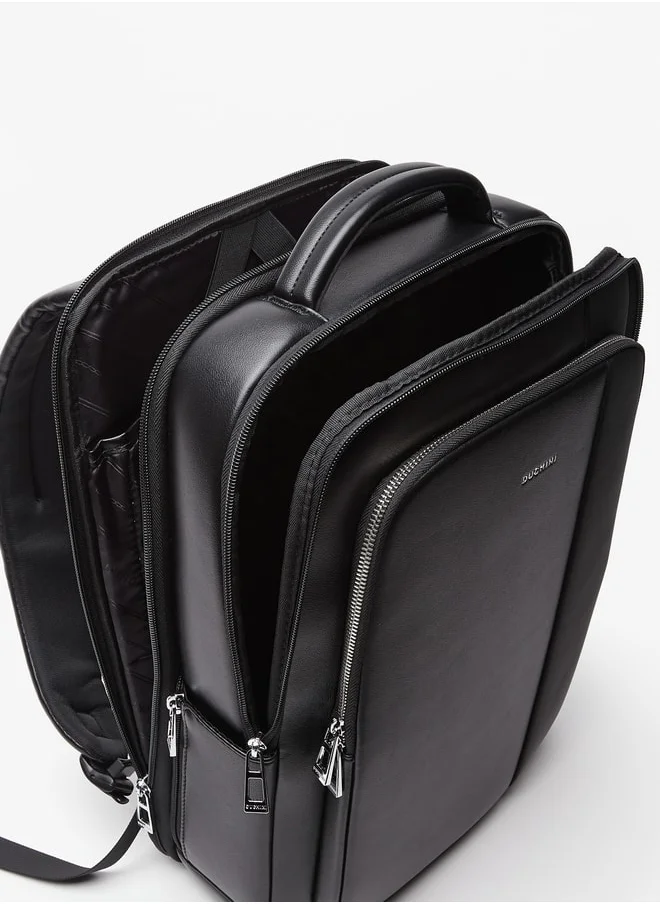 دوتشيني Men's Solid Backpack with Adjustable Shoulder Straps and USB Port