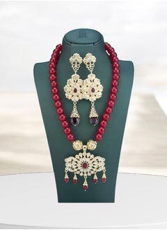 ANUM BY MUNA Exquisite Handcrafted Arabic Jewelry Set - Beaded Necklace & Long Drop Earrings  - Image 1