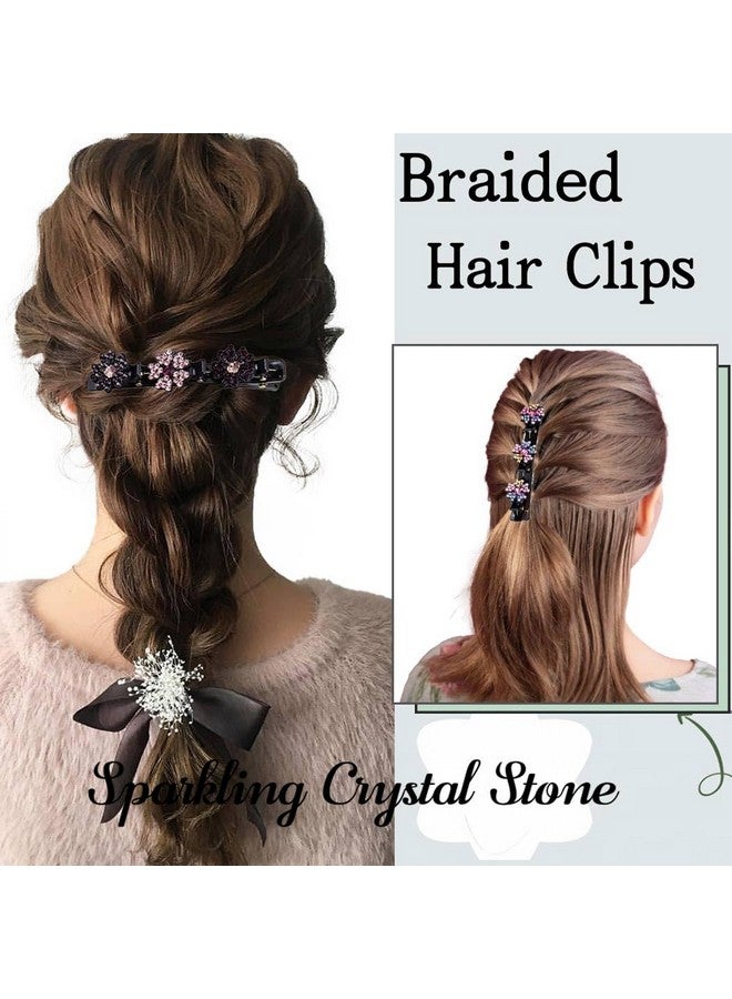 Outyua Sparkling Crystal Stone Braided Hair Clips for Women Rhinestone Braided Duckbill Hairpin 4Pcs - Image 5