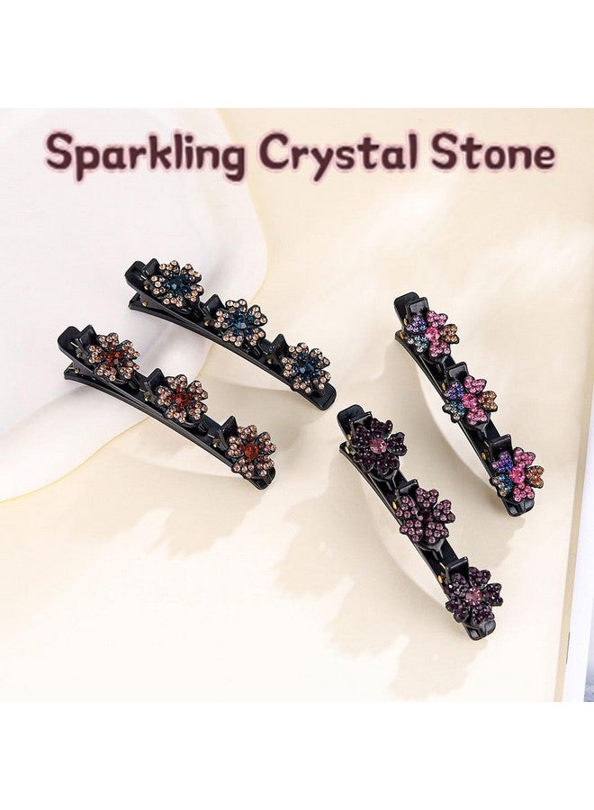 Outyua Sparkling Crystal Stone Braided Hair Clips for Women Rhinestone Braided Duckbill Hairpin 4Pcs - Image 2