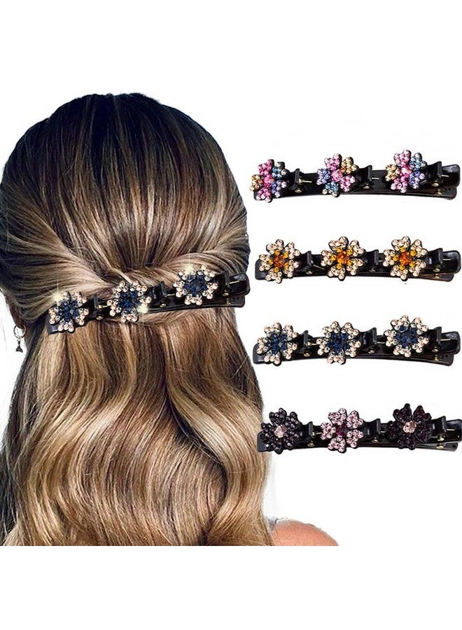 Outyua Sparkling Crystal Stone Braided Hair Clips for Women Rhinestone Braided Duckbill Hairpin 4Pcs - Image 1