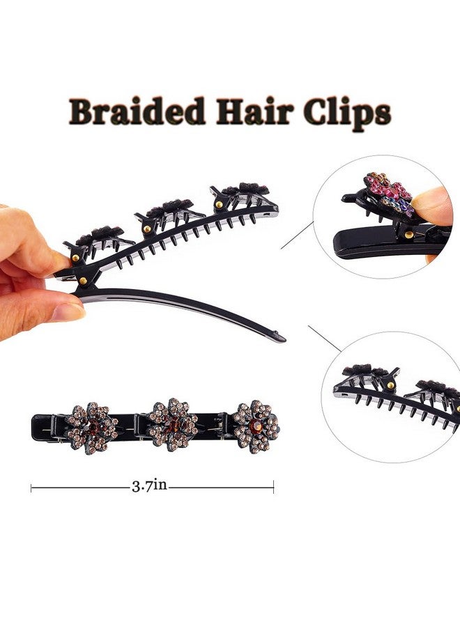 Outyua Sparkling Crystal Stone Braided Hair Clips for Women Rhinestone Braided Duckbill Hairpin 4Pcs - Image 3